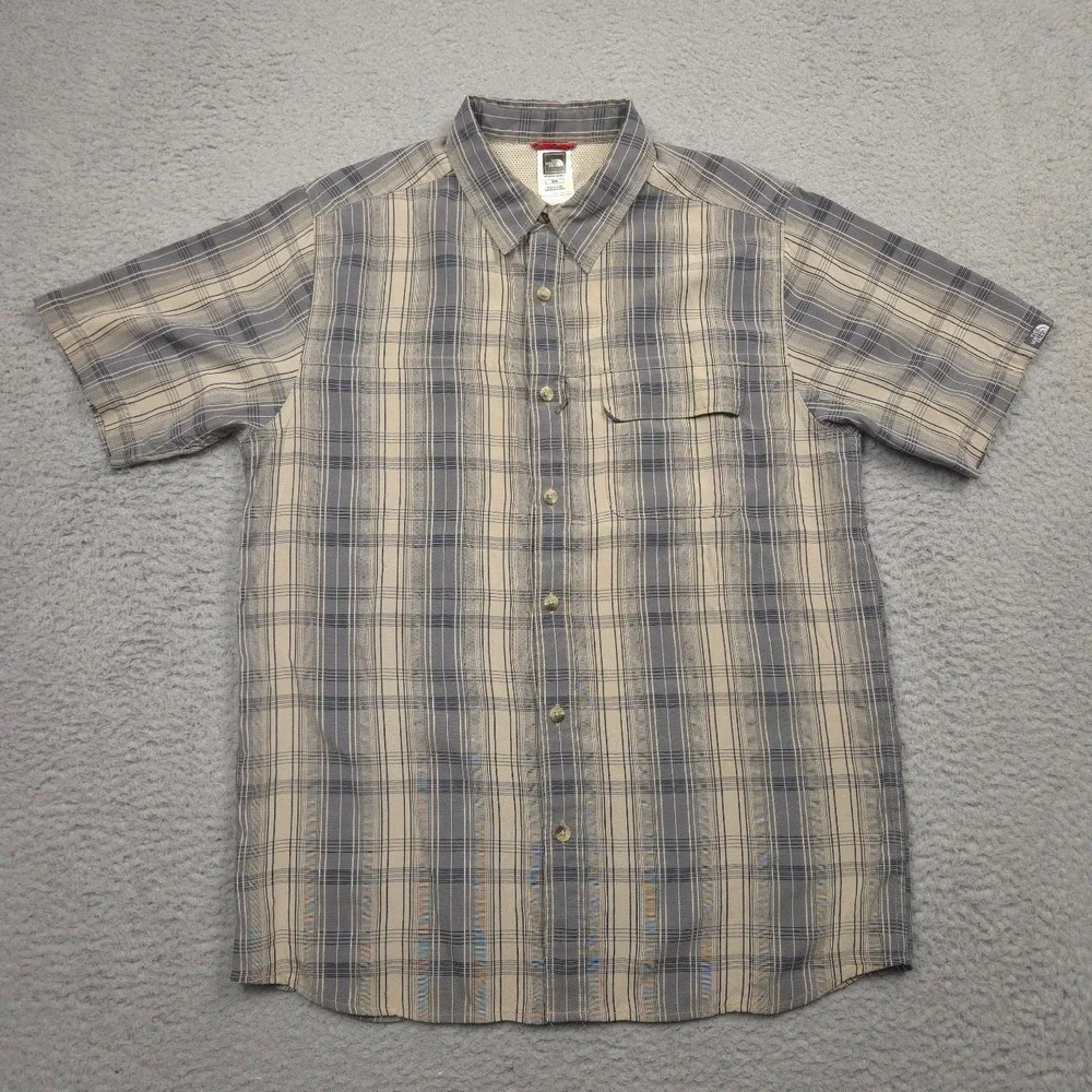 The North Face Mens M Plaid Button Shirt Modal Blend Hidden Zip Pocket